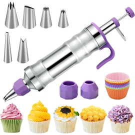 FANTEXY Dessert Decorating Syringe Kit With 6 Frosting Icing Tips for Cake Decorating, Stainless Steel Cupcake Decorating Kit For Cakes, Cookies,Icing Gun and Tips Set
