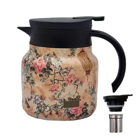 YDCZTYGY Vintage Floral Pattern Thermos Built in Infuser Stainless Steel Insulated Teapot with Handle and Lid (Pink)