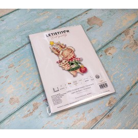 Wizardi Letistitch Counted Cross Stitch Kit on Plastic Canvas with Christmas Rabbit/Ornament. Charming Pattern 5.51 * 3.15 inches L8056. Ideal for Art & Needlework Amateurs