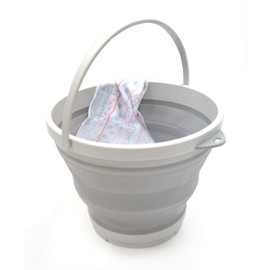 SAMMART 7L (1.8 gallon) Collapsible Plastic Bucket - Foldable Round Tub - Portable Fishing Water Pail - Space Saving Outdoor Waterpot, size 28cm dia (1, Grey)