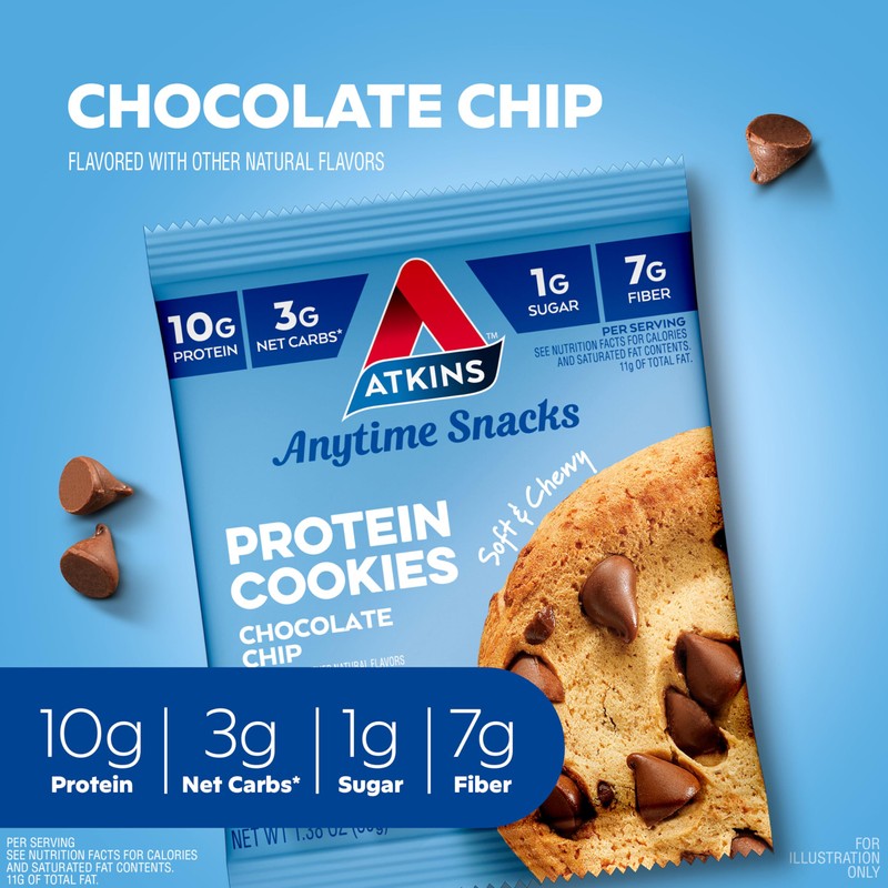 Atkins Chocolate Chip Protein Cookie, Protein Dessert, Rich in Fiber,