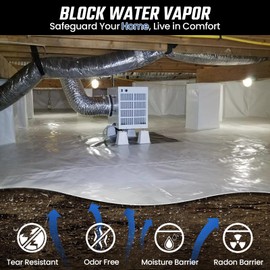 Crawl Space Vapor Barrier, 10 Mil Vapor Barrier, 10' x 50', Drop Cloth Moisture Barrier Covering for Crawlspace Encapsulation, Thick Plastic Sheeting, Polyethylene Film, Black and White Panda Film
