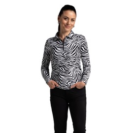 IBKUL Athleisure Wear UPF50+ Sun Protective Icefil Cooling Cecilia Print Adjustable Length Long Sleeve Polo – 48932 Black/White Cecilia M