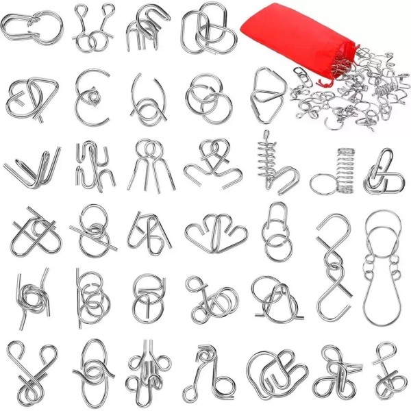 BRanded Metal Brain Teaser Puzzles Set of 36 with Pouch
