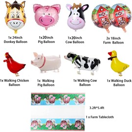 72Pcs Farm Birthday Party Supplies for Boys Girls Barnyard Farm Animal Theme Party Decorations Animal Birthday Banner Farm Animal Walking Balloons Cow Print Balloons Cupcake Toppers for farm themed