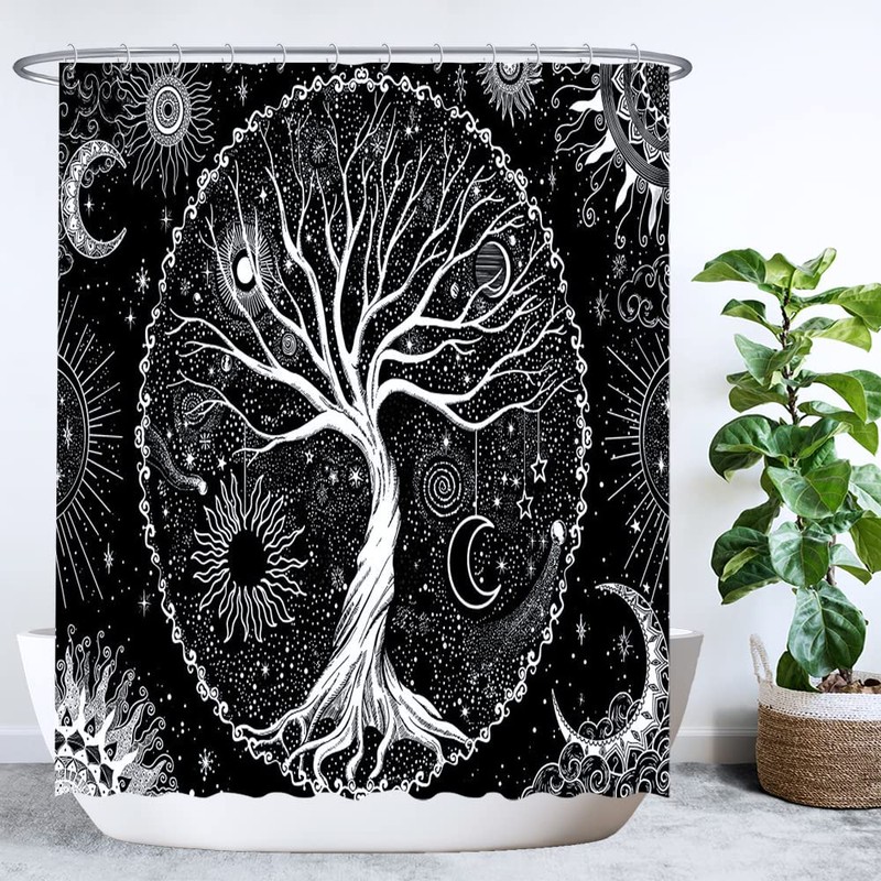 Ulticool Shower Curtain - Tree of Life Black White -