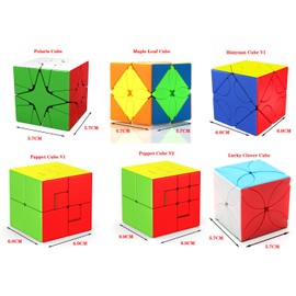 Yealvin Speed Cube Set Stickerless Puzzle Cube Bundle of Polaris Cube Maple Leaf Cube Hunyuan Skewb Cube Lucky Clover Cube Puppet Cube V1 and V2 Puzzle Toys 6Pcs