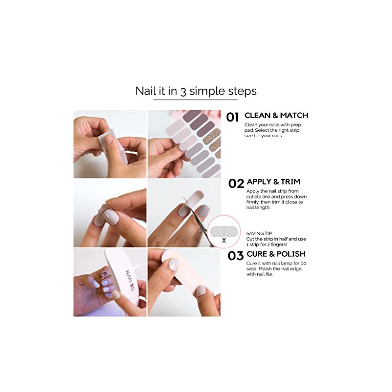 NAILOG Tiras de uñas de gel semicuradas, 20 tiras de