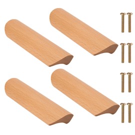 NAKUPENDA Pack of 4 Cabinet Handles, Wooden Handles, Furniture Handle, Cabinet Doors, Wood for Door, Wood, Cupboard Drawer, 96 mm Hole Spacing (Beech)