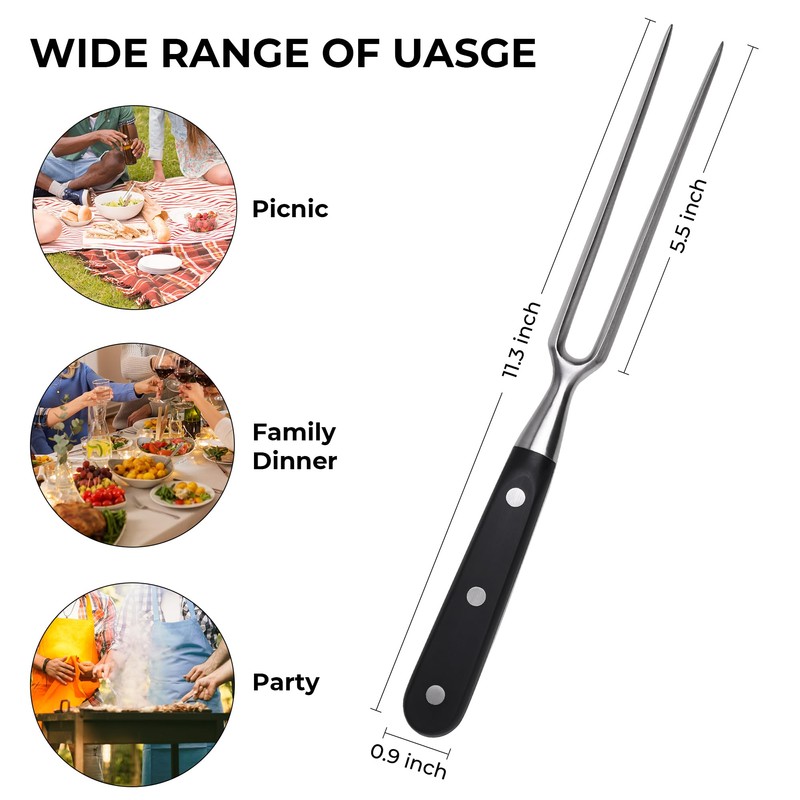 linoroso Meat Carving Fork 11 inch, Razor Sharp Carving Fork