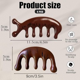 4Pcs Scalp Massage Comb,Handmade Wood Massage Comb for Scalp Stimulation and Hair Growth Meridians Comb, Wide Tooth Scalp Meridians Scraping Massage Comb Wooden Comb for Men and Women