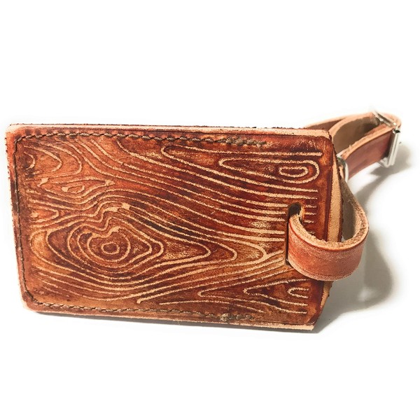 Rustic Wood Grain Leather Luggage Tag