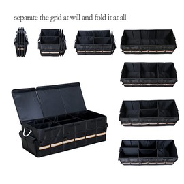 Tianle Car Trunk Organizer - Collapsible Trunk Organizer & Lid Foldable Cover Aluminium Alloy Handle Reflective Strip for Auto, SUV, Truck, Minivan (XL Black)