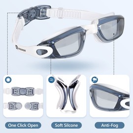 RIOROO Schwimmbrille, Schwimmbrille für Herren und Damen mit Breiten Gläsern, UV-Schutz, Blendfreie Schwimmbrille mit Gratis Schutz Fall für Triathlon-Schwimmbrillen Andere Sommersportarten