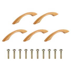 sourcing map 5Pcs Wood Drawer Pulls Handles, 96 mm/3.8" Hole Spacing Bridge Shaped Beech Wood Cabinets Drawer Knobs Pull Handles for Kitchen Cabinets Dresser Furniture