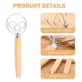 HOPCNF Danish Whisk Small, 4 Pieces Danish Dough Whisk, Dough Stirrer with Wooden Handle, Stainless Steel Bread Mixer Manual for Baking Bread, Dough, Cakes, Pastries and More (9.5 Inches)