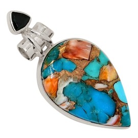 Xtremegems Composite Spiny Oyster & Arizona Turquoise 925 Silver Pendant Jewelry ALLP-28468