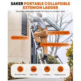 Saker Aluminum Telescoping Extension Ladder, 16.5FT Collapsible Retraction, Lightweight, 330LBS Load Capacity, Portable Multi-Purpose Ladder for Home and Work