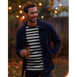 Zengjo Black and White Striped Shirt Men(S,Black&White Wide)