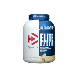 Dymatize Elite Casein Protein Powder, Vanilla, 100% Micellar Casein, 25g Protein, 5.4g BCAAs, 2.3g Leucine, Slow Absorbing for Overnight Muscle Recovery, 4 lb (55 Servings)
