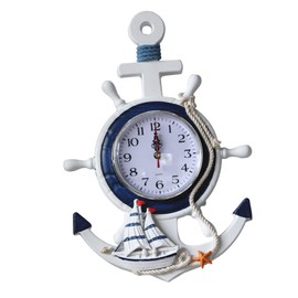 HOMSFOU Ship Wheel Clock Bedroom Party Kitchen Still Lighthouse Hanging Net Mediterranean Emergency Bath Style Clock Siderudder Control Outdoor Suit Coast Jewellery Navigation Decorative for
