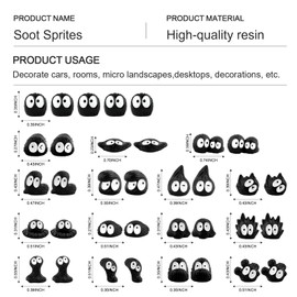 RAPUDA Cute Soot Sprites,35 Pcs Automotive Interior Decoration Accessories for Car Rearview Mirror and Dashboard,Cute Anime Decor for Home Garden Office,Funny Ornament Gifts(Black)