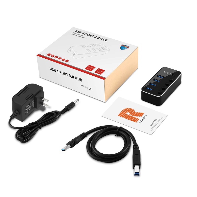 RSHTECH Hub USB alimentado, 4 puertos USB 3.0 divisor de