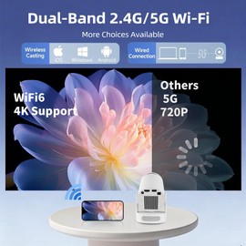 Mini Projector with WiFi and Bluetooth, Portable Projector 4K Support, 5W Soundbase Speaker, Auto Keystone Correction 180°Rotatable Smart Proyector for Movie Home HY300 Ultra