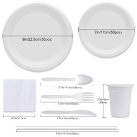 400pcs Eco-Friendly Disposable Paper Plates Bulk and Cups Napkins Cutlery Sets Non-Plastic Biodegradable Compostable Dinnerware for Dessert Dinner Birthday Party (50 Guest)