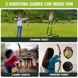 HYES Bow and Arrow for Kids, LED Light Up Archery Set with 12 Suction Cup Arrows, 1 Standing Target, 3 Score Targets & 1 Quiver, Indoor Outdoor Sport Gifts for Boys Girls Ages 4-12, Green
