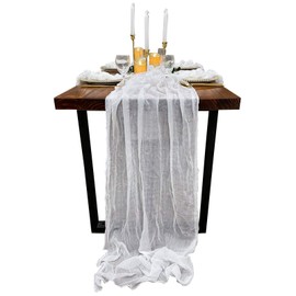 EH Linen Cheesecloth Gauze Table Runner,Wedding Decor Arch Draping,Gauze Event Centerpiece Runner, Bridal Shower Runner,Extra Long Hand Dyed Cotton Rustic Table Runner (White)