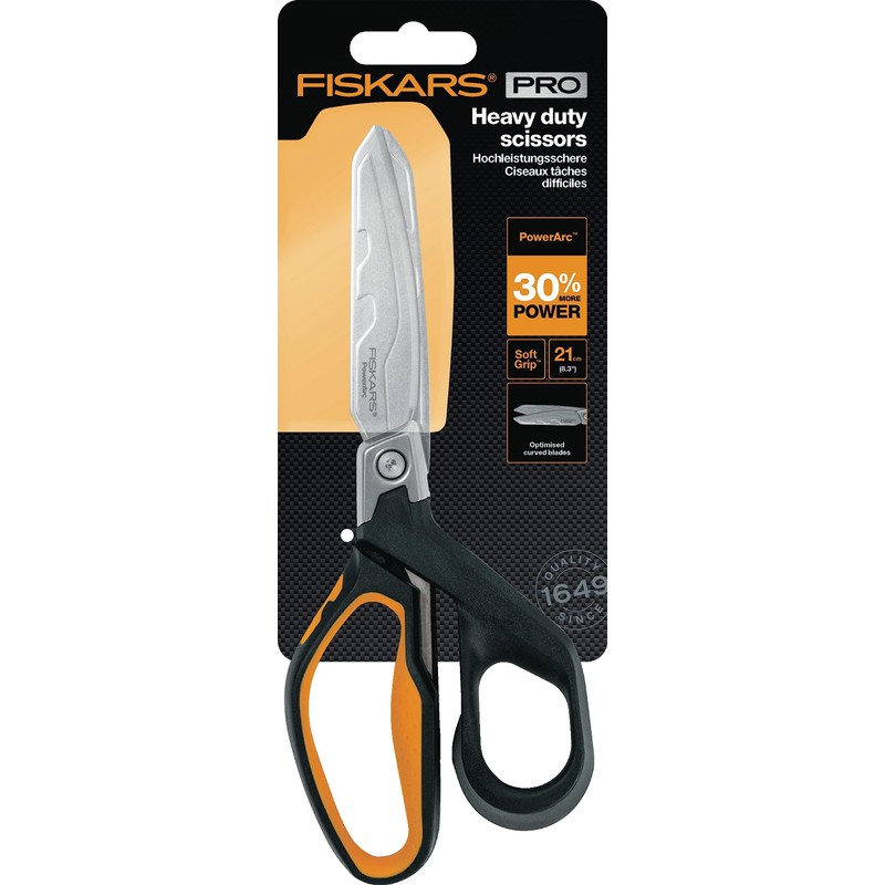 Fiskars PowerArc Heavy-Duty Scissors, Up to 30% More Power, Length