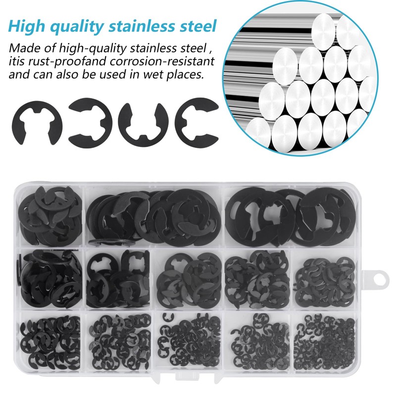 1000 Pieces E-clip Snap Rings Set, E Clip Circlips Assortment