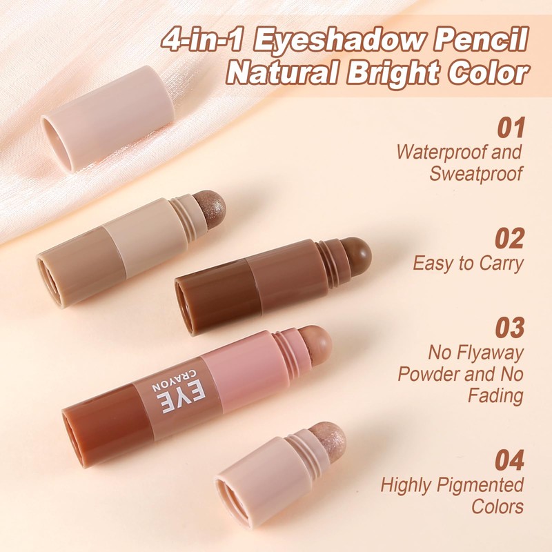 Apooliy 4 Colours Eyeshadow Pen, Mother of Pearl Fine Glitter
