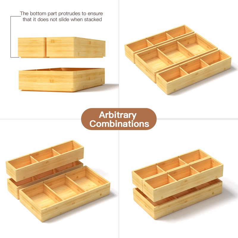 Bamboo Drawer Organizer 12.5'' X 12.5'' X 2'', Adjustable 3
