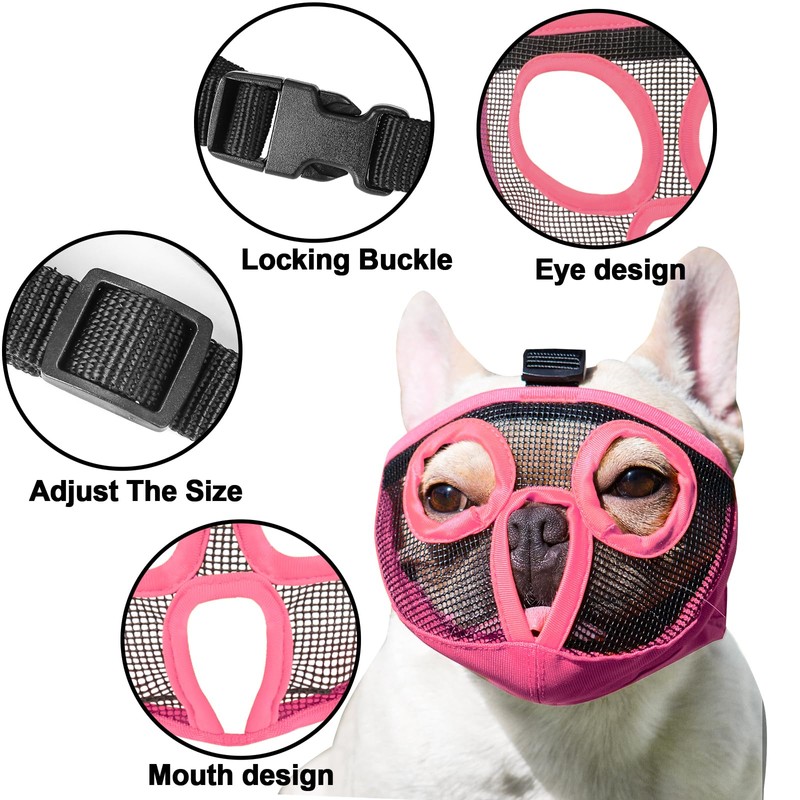 JYHY Short Snout Dog Muzzles- Adjustable Breathable Mesh Bulldog Muzzle