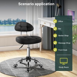 BFTOU Black Square Minimalist Swivel Stool with Wheel for Work SPA Shop Massage Height-Adjustable and Cost-Effective Rolling Stool Chair with Back