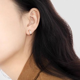 Gold Plated Baguette Diamond Huggie Hoop Earrings, 1.4 cm Diameter