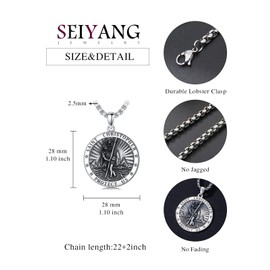 Seiyang St Christopher Medal for Men 925 Sterling Silver Round St Christopher Pendant Mens Double Sided Saint Christopher Medallion Necklace Protection Jewelry Religious Gifts for Men Women