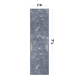 Rugshop Contemporary Palm Leaf Textured Flat Weave Easy Cleaning Outdoor Rugs for Deck,Patio,Backyard Indoor/Outdoor Runner Rug 2' x 7' Blue