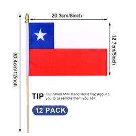 HSQCEZ 12Pcs Small Chile Flags on Wooden Stick Mini Chilean Flag Hand Held Flag Decorations,5x8 Inch