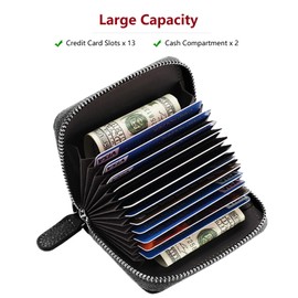 Women's Purse with RFID Protection, Small Genuine Leather, Purse with Zip and Many Compartments, Mini Wallet Small for Women Girls, Grey, 03C-Black, S, Casual