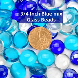 RUOJAS 1LB Blue Mix Flat Glass Marbles for Vases, Mancala Stones Gemstone Beads Vase Filler Decorative Glass Pebbles for Fish Tank, DIY Crafts, Aquarium Decor Rocks