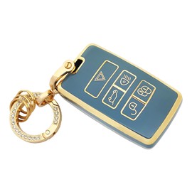 chyoekey Key Fob Cover Car Key Shell Case Protector Compatible with Land Rover Vogue Range Discovery Rover Sport with Keychain (Blue)