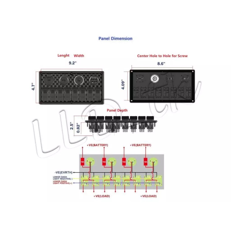 LLD_TK 8 Gang Toggle Rocker Switch Panel Voltmeter USB Boat
