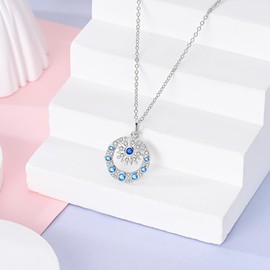NARMO 925 Sterling Silver Necklace for Women Cubic Zirconia Star Moon Necklace Dangle Pendant Necklace