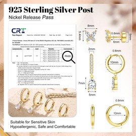 Finrezio 3 Pairs 925 Sterling Silver Earrings for Women Hypoallergenic 14K Gold PlatedSilver Stud Hoop Earrings Sets for Multiple Piercings Flat Back Huggie Earring Stack