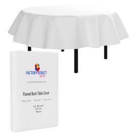 Exquisite White Vinyl Tablecloths - 70 in. Round - Pack of 1 Round Tablecloth with Flannel Backing - Plastic, Reusable & Waterproof