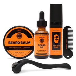 WONDER FAMILY 5-in-1 Beard Kit for Men Grooming and Care - Anniversary & Birthday Gifts for Men - Beard Care Kit