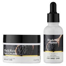 Rice Skin Care Sets, Anti-Aging Face Cream for All Skin Types, Face Serum Face Cream Improves Rough Skin, Restores Elasticity Black Rice Serum Cream Set
